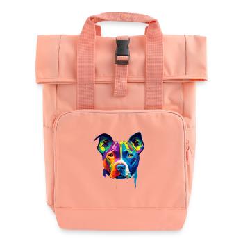 Colorful Pitbull Dog Face Paint Splatter Art - Roll Top Backpack with Two Handles - chintz rose - Front