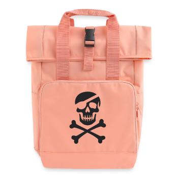 Klassischer Jolly Roger Piraten Totenkopf - Rolltop Rucksack mit zwei Griffen - Chintzrosa - Vorne