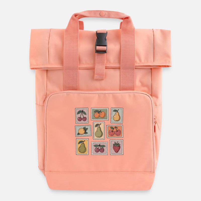 Pastel Fruit Stamp Pattern - Roll Top Backpack with Two Handles - chintz rose