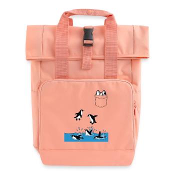 Penguin Jump Into The Water Pocket Design - Roll Top Backpack with Two Handles - chintz rose - Front