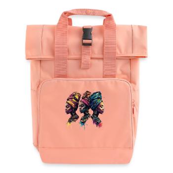 Triple African Head Wrap Icons - Roll Top Backpack with Two Handles - chintz rose - Front