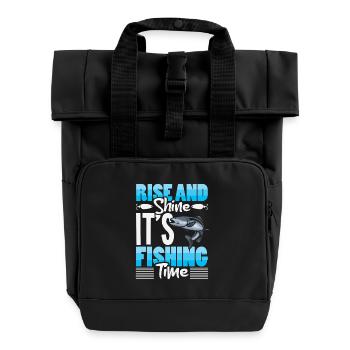 Fisherman Fish Fishing Sayings Funny Angler - Roll Top Backpack with Two Handles - black - Front