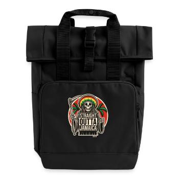 Straight Outta Jamaica Rasta Music Skeleton - Roll Top Backpack with Two Handles - black - Front