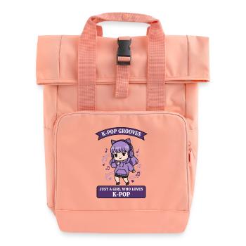 K-Pop-Grooves – einfach ein Mädchen, das K-Pop-Musik liebt - Rolltop Rucksack mit zwei Griffen - Chintzrosa - Vorne