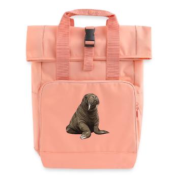 Walross Cartoon in Brauntönen - Rolltop Rucksack mit zwei Griffen - Chintzrosa - Vorne