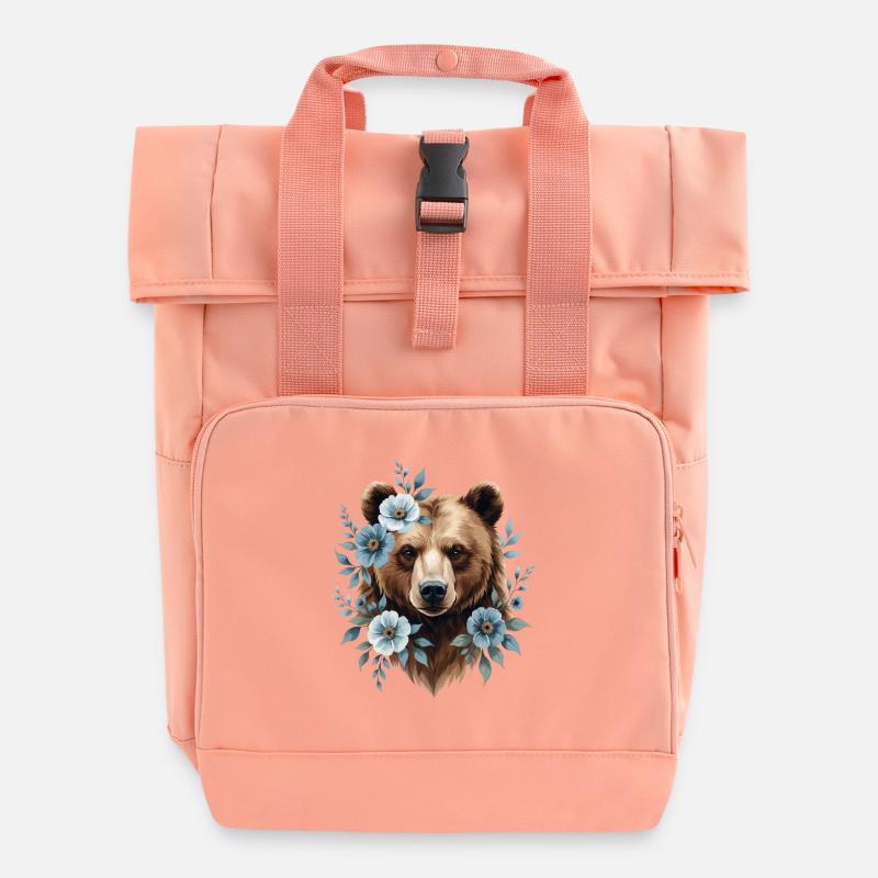 Ours avec cadre de fleurs bleues - Sac à dos Roll Top à deux anses - rose liberty