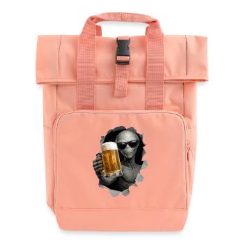 Alien Drinking Beer Looking Out Of Shirt - Roll Top Backpack with Two Handles - chintz rose - Front