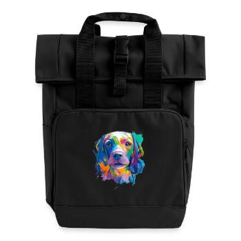 Vizsla Dog Pop Art Portrait Colourful Pet Art - Roll Top Backpack with Two Handles - black - Front