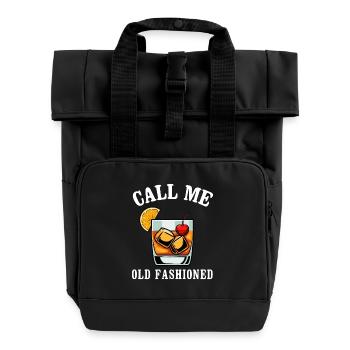 Call Me Old Fashioned Whiskey Cocktail Graphic - Roll Top Backpack with Two Handles - black - Front