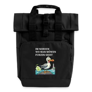 Norddeutscher Humor Spruch Möwe - Rolltop Rucksack mit zwei Griffen - Schwarz - Vorne