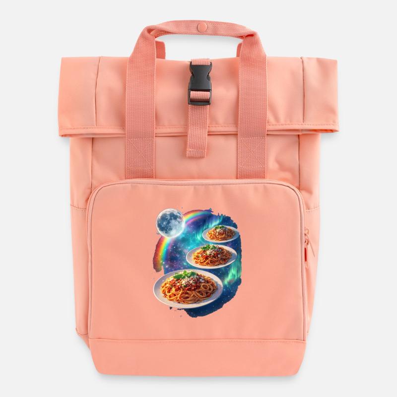 Cosmic Pasta Galaxy - Roll Top Backpack with Two Handles - chintz rose