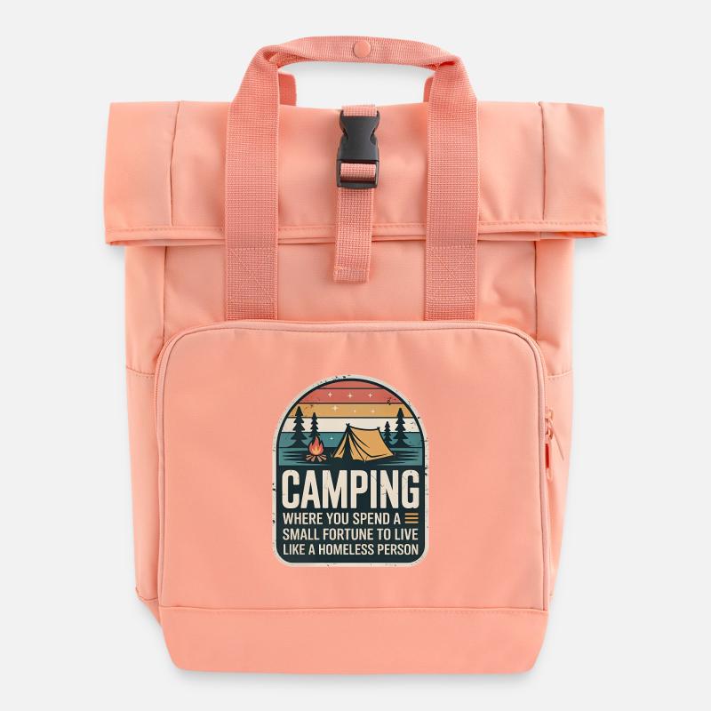 Design rétro de camping - Sac à dos Roll Top à deux anses - rose liberty