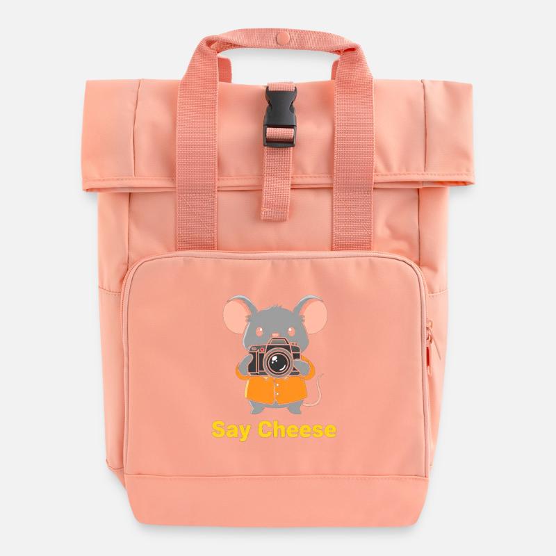 Camera Mouse Say Cheese - Roll Top Backpack with Two Handles - chintz rose