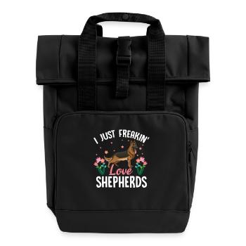 Liebe Schäferhunde mit Blumenmotiv - Rolltop Rucksack mit zwei Griffen - Schwarz - Vorne
