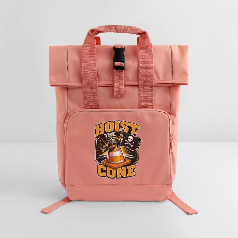 Construction Worker Road Construction Traffic Cone Roll Top Backpack with Two Handles