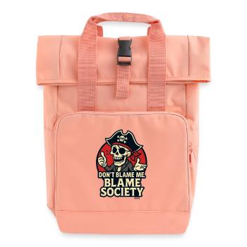 Pirate skull with saying - Roll Top Backpack with Two Handles - chintz rose - Front