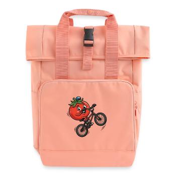 Funny Tomato Bicycle Cycling Cartoon - Roll Top Backpack with Two Handles - chintz rose - Front