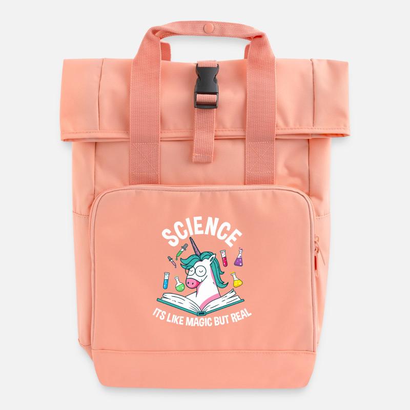 Unicorn Lab: Science Magic Real - Roll Top Backpack with Two Handles - chintz rose