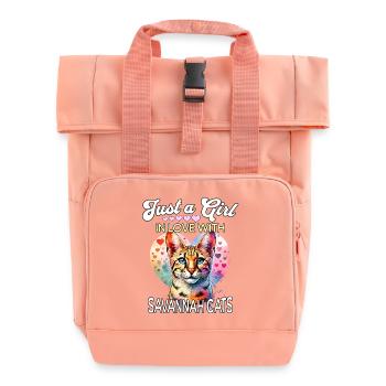 Savannah Cat Girl - Roll Top Backpack with Two Handles - chintz rose - Front