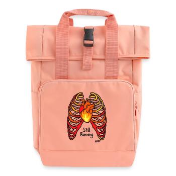 Fire Heart in with Ribs Tattoo Style - Roll Top Backpack with Two Handles - chintz rose - Front