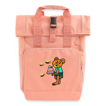 Bear with birthday cake children - Roll Top Backpack with Two Handles - chintz rose - Front