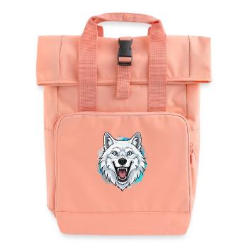 Weißer Wolf Kopf Cartoon Blau Akzente - Rolltop Rucksack mit zwei Griffen - Chintzrosa - Vorne