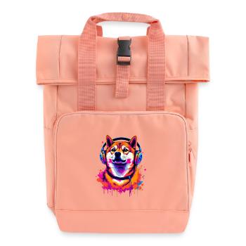 Shiba Inu with headphones - Roll Top Backpack with Two Handles - chintz rose - Front