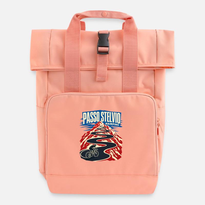 Passo Stelvio Hairpins Road Cycling Alps Climb - Roll Top Backpack with Two Handles - chintz rose