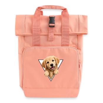 Dog pup in triangle frame - Roll Top Backpack with Two Handles - chintz rose - Front