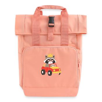 Royal raccoon in toy car - Roll Top Backpack with Two Handles - chintz rose - Front