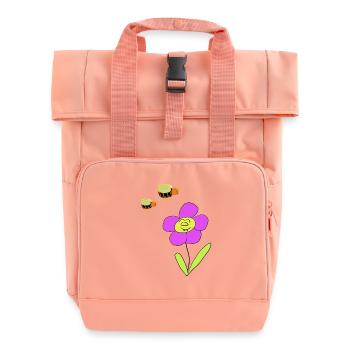 Flower with friendly bees - Roll Top Backpack with Two Handles - chintz rose - Front