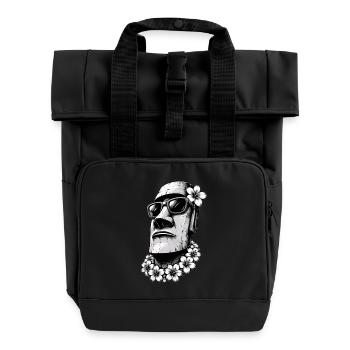Moai Easter Island Statue in Hawaii Summer Look - Roll Top Backpack with Two Handles - black - Front