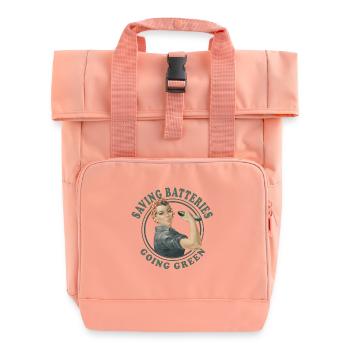 Retro Power Woman Batteries Go Green Cucumber - Roll Top Backpack with Two Handles - chintz rose - Front