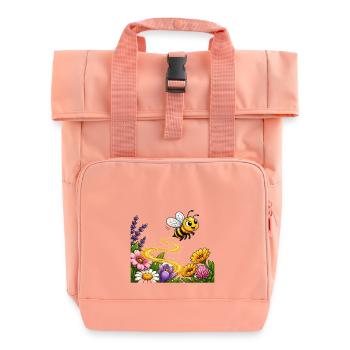 bee honey beekeeper honeycomb flowers meadow insect - Roll Top Backpack with Two Handles - chintz rose - Front