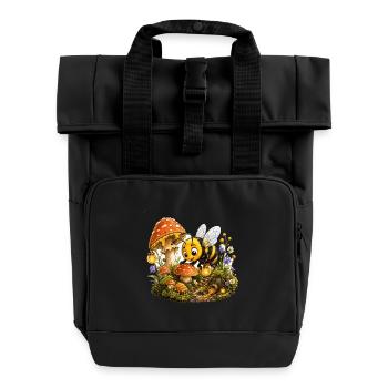 bee honey beekeeper honeycomb flowers meadow insect - Roll Top Backpack with Two Handles - black - Front
