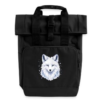 Arctic Fox Polygon Design - Roll Top Backpack with Two Handles - black - Front