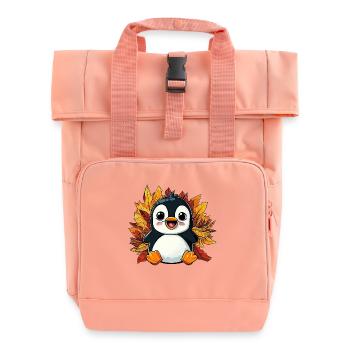 Herbst-Pinguin: Laub und Bunte Blätter - Rolltop Rucksack mit zwei Griffen - Chintzrosa - Vorne