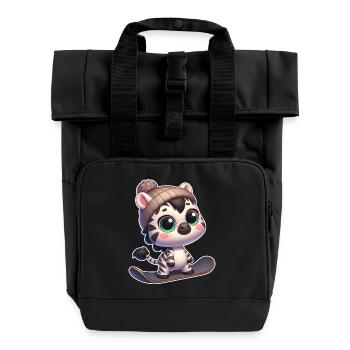 Süßes Zebra Snowboard Cartoon Wintersport - Rolltop Rucksack mit zwei Griffen - Schwarz - Vorne
