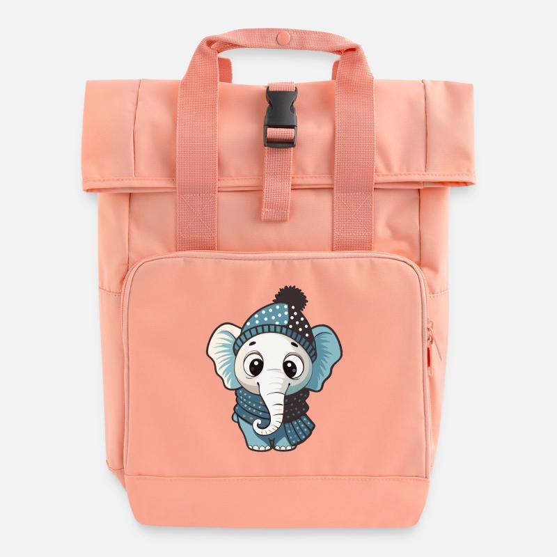 Niedlicher Elefant mit Schal und Pudelmütze. - Rolltop Rucksack mit zwei Griffen - Chintzrosa
