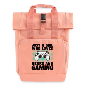 Gamer and Bear: Video Games and Wild Adventure - Roll Top Backpack with Two Handles - chintz rose - Front
