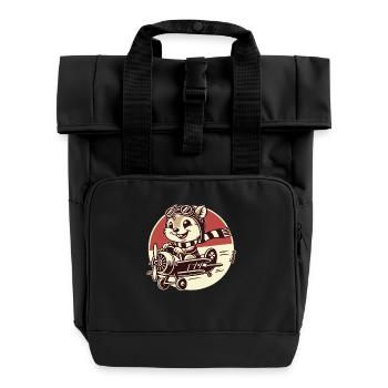 Lustiger Eichhörnchen Pilot im Propeller-Flugzeug - Rolltop Rucksack mit zwei Griffen - Schwarz - Vorne