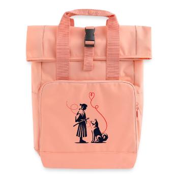 Dog Bandana Akita Samurai Red Thread - Roll Top Backpack with Two Handles - chintz rose - Front