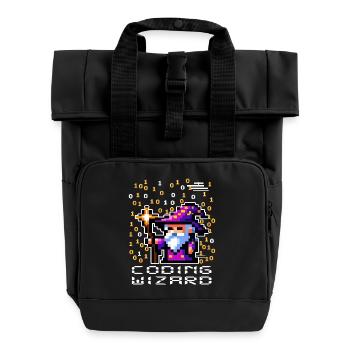 Wizard Pixel Code - Roll Top Backpack with Two Handles - black - Front