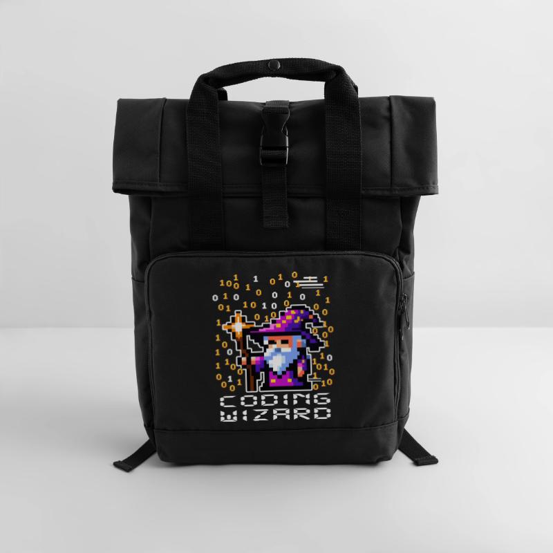 Zauberer-Pixel-Code Rolltop Rucksack mit zwei Griffen