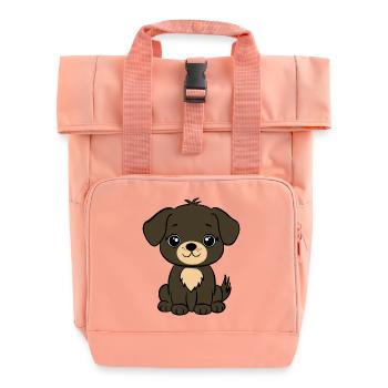 Brauner Welpe  - Rolltop Rucksack mit zwei Griffen - Chintzrosa - Vorne