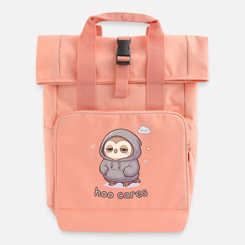 Hoo Cares Cuddly Owl Pullover Hoodie - Roll Top Backpack with Two Handles - chintz rose