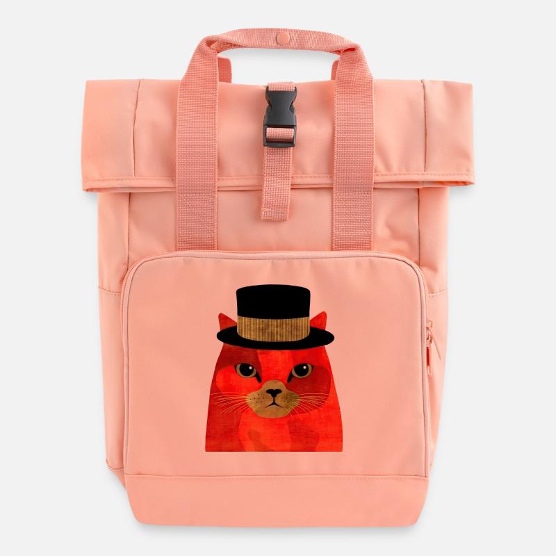 Chat Rouge Cool avec un haut-de-forme - Sac à dos Roll Top à deux anses - rose liberty