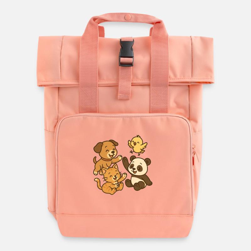 Animaux en train de jouer - Sac à dos Roll Top à deux anses - rose liberty