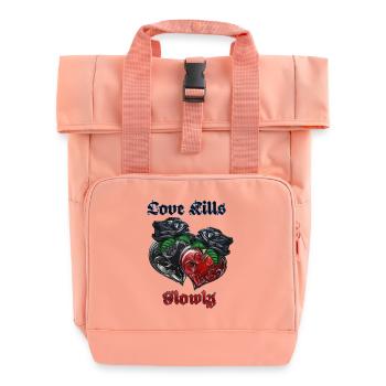 Liebe im Gothic Stil mit Herzen und Rosen - Rolltop Rucksack mit zwei Griffen - Chintzrosa - Vorne