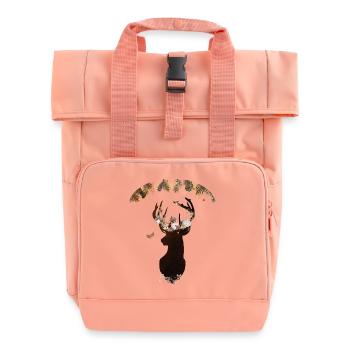Elegant Floral Reindeer Christmas Artificial - Roll Top Backpack with Two Handles - chintz rose - Front